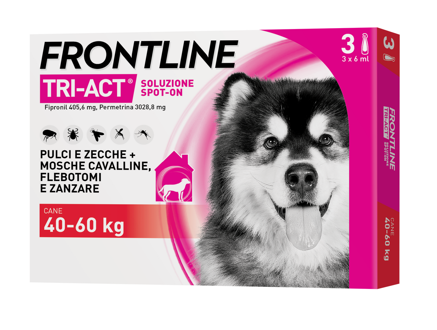 Cane Frontline Tri-Act® AGRIAPPIA per cani da 40-60 kg, immagine obliqua che mostra il prodotto in confezione.