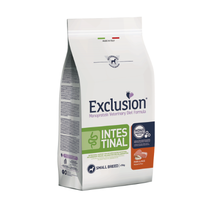 Cibo per cani EXCLUSION MONOPROTEIN VET DIET INTESINAL PORK AND RICE di AGRIAPPIA, confezione da 1 kg, con crocchette per piccoli cani
