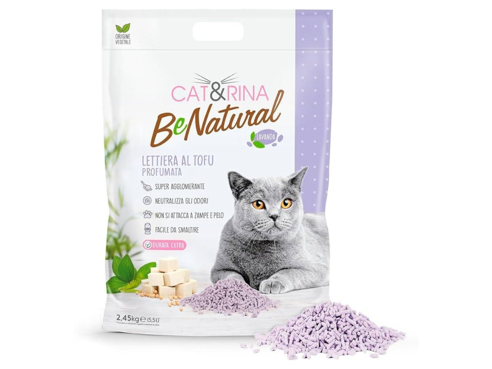 Cat&Rina Be Natural Lettiera al Tofu Lavanda – Lettiera Vegetale Profumata per Gatti 5,5 lt