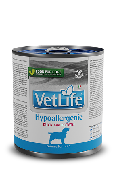 Cibo umido per cani Farmina Hypoallergenic con anatra e patate, 300g, in scatola, prodotto AGRIAPPIA, senza allergeni.