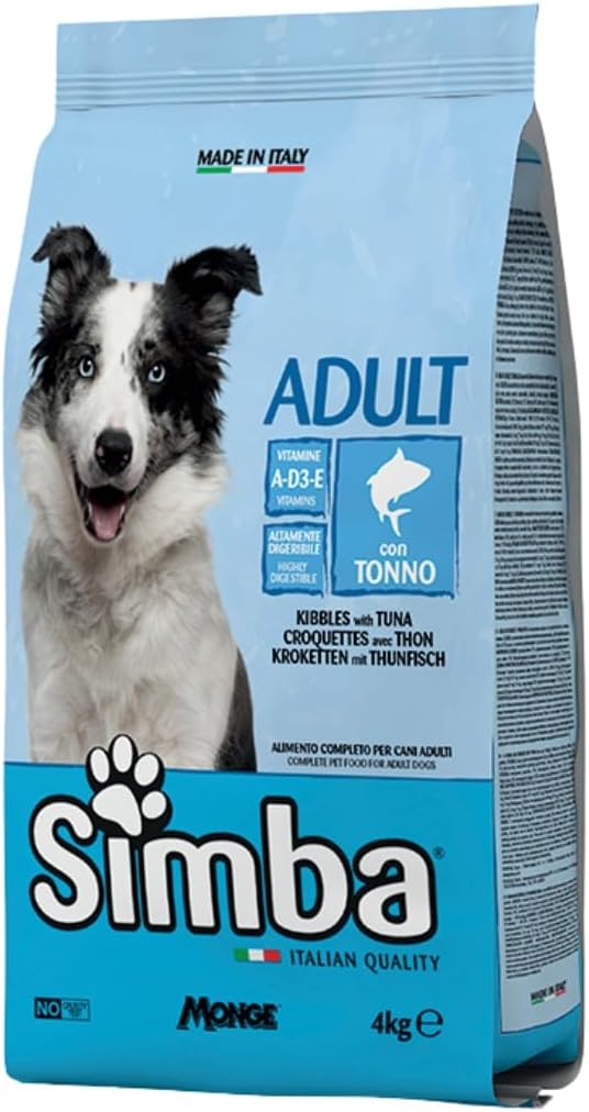 MONGE Simba Crocchette per Cane Adulto con Tonno – Alimento Completo, 4Kg