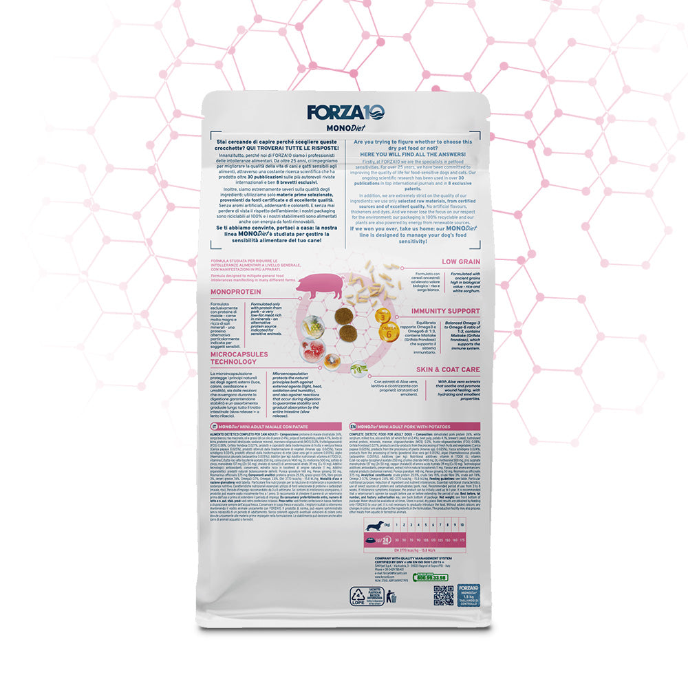 Forza10 Mini Adult Sensitive – Alimento Dietetico Maiale con Patate per Cani 1-10 kg