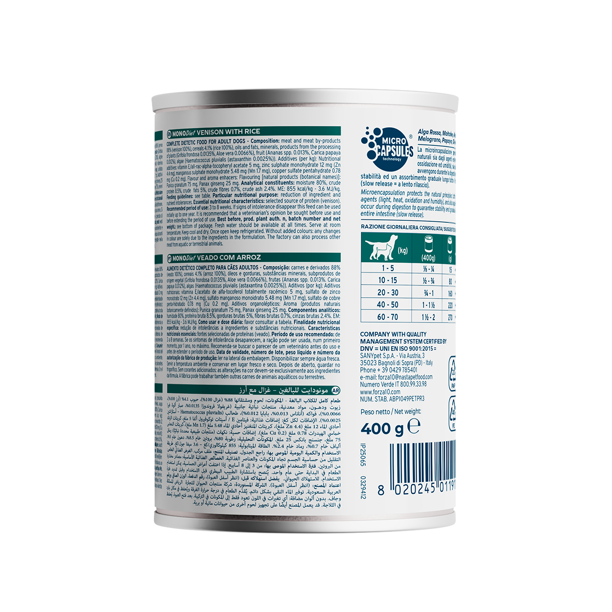 Forza10 Adult Sensitive – Alimento Dietetico Umido Cervo con Riso per Cani 400g