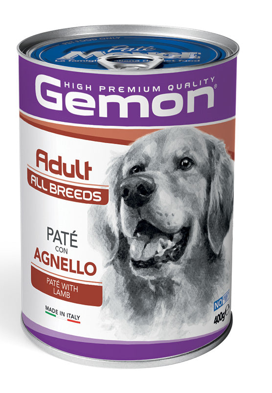 Paté Gemon All Breeds Adult con Agnello di AGRIAPPIA, alimento umido per cani adulti, in lattina da 400g.