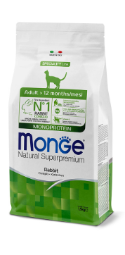 Crocchette Monge Natural Superpremium Adult Monoprotein coniglio per cani, imballaggio visualizzato, prodotto di alta qualità AGRIAPPIA