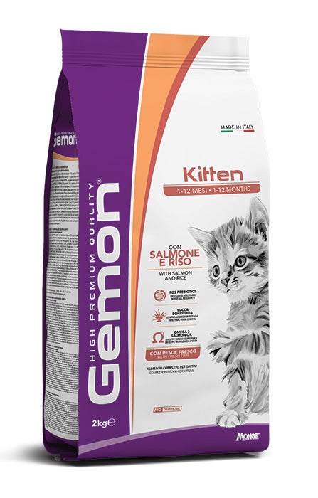 Cibo per gattini Gemon Kitten con salmone e riso di AGRIAPPIA, confezione da 2 kg, crocchette per gattini.