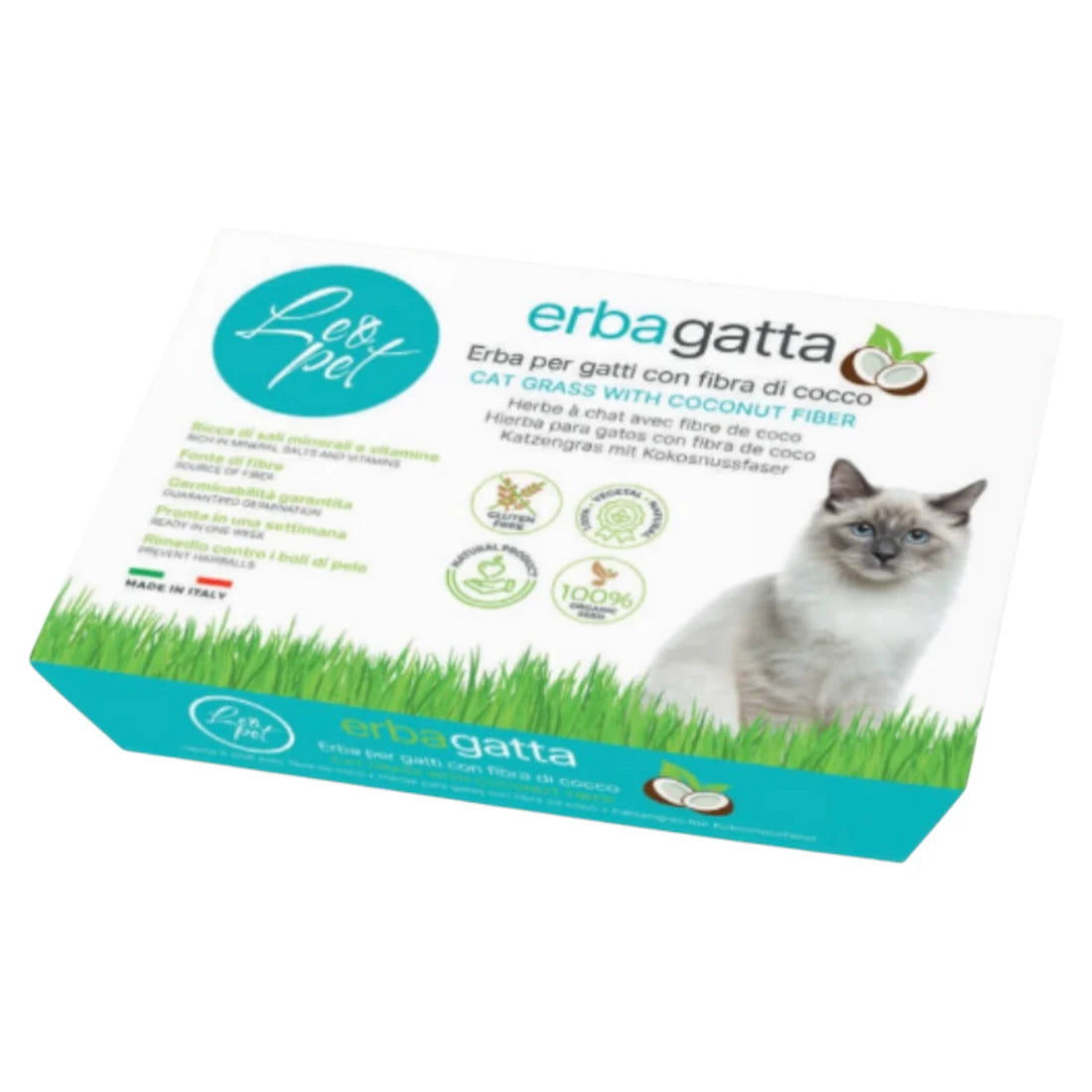 Erbagatta LEOPET di AGRIAPPIA con fibra di cocco, supporto naturale per piante con copertura verde e fibra di cocco.