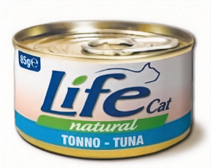 Cibo per gatti Life Cat Natural con tonno naturale in confezione da 85g, alimento umido per gatti.
