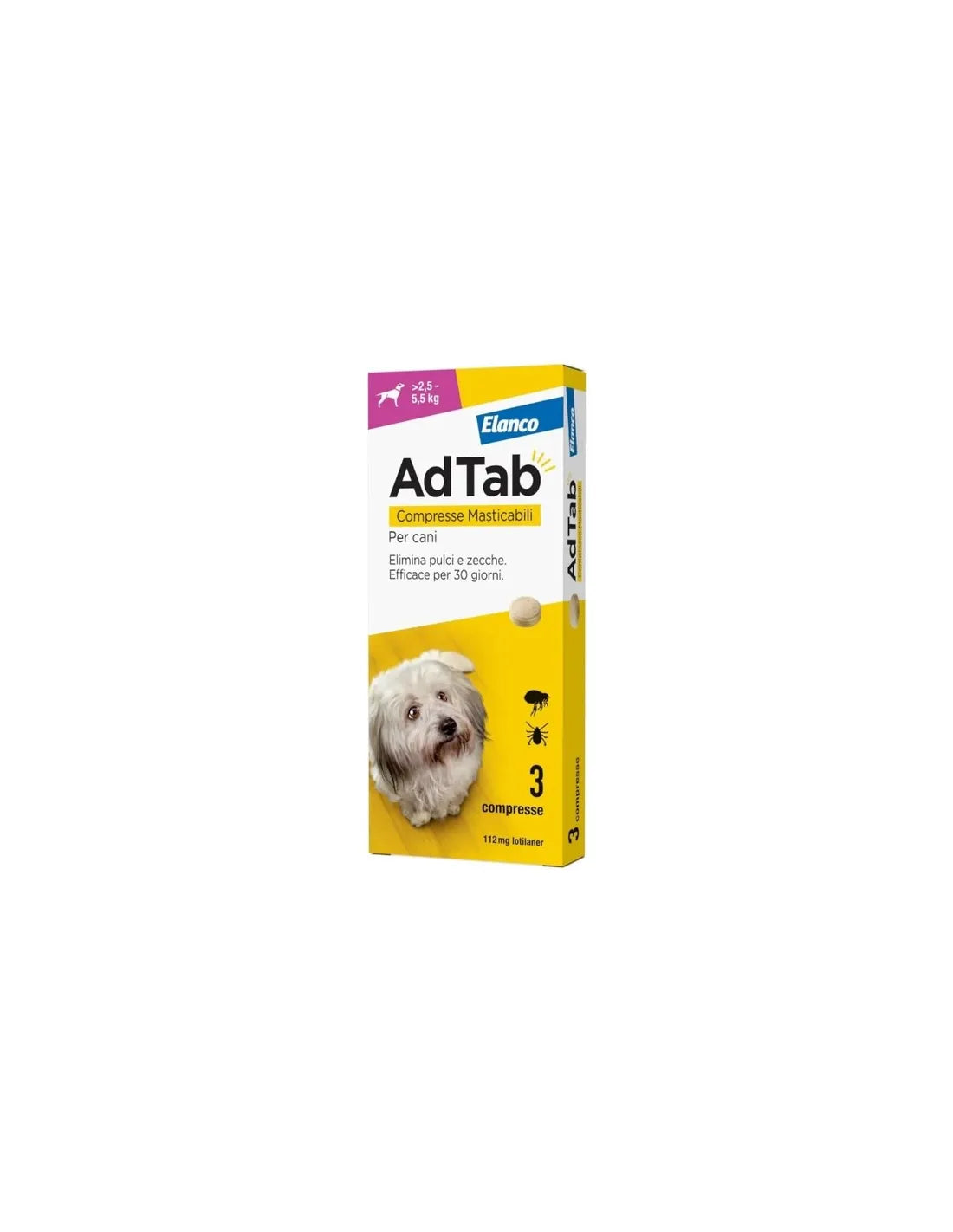 Compresse masticabili AdTab per cani di taglia grande, prodotto AGRIAPPIA, visibile nella confezione e con cani felici.