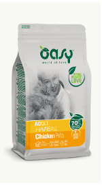 Cibo per gatti AGRIAPPIA Oasy Hairball pollo, confezione con crocchette per la gestione dei boli di pelo.