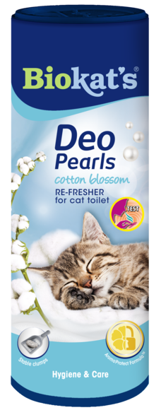 Perle deodoranti Biokat's Deo Pearls Cotton Blossom di AGRIAPPIA in confezione da 700 g, con perle di profumo blu.