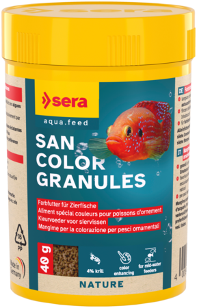 Granuli San Color AGRIAPPIA, fertilizzante colorato in granuli per piante, visibili in un sacchetto con etichetta colorata.