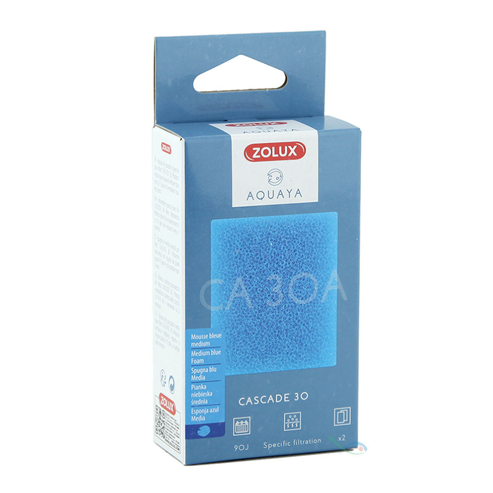 ZOLUX Aquaya Spugna Blu Media di Ricambio per Filtro Cascade 30/60/90 – 2 pz
