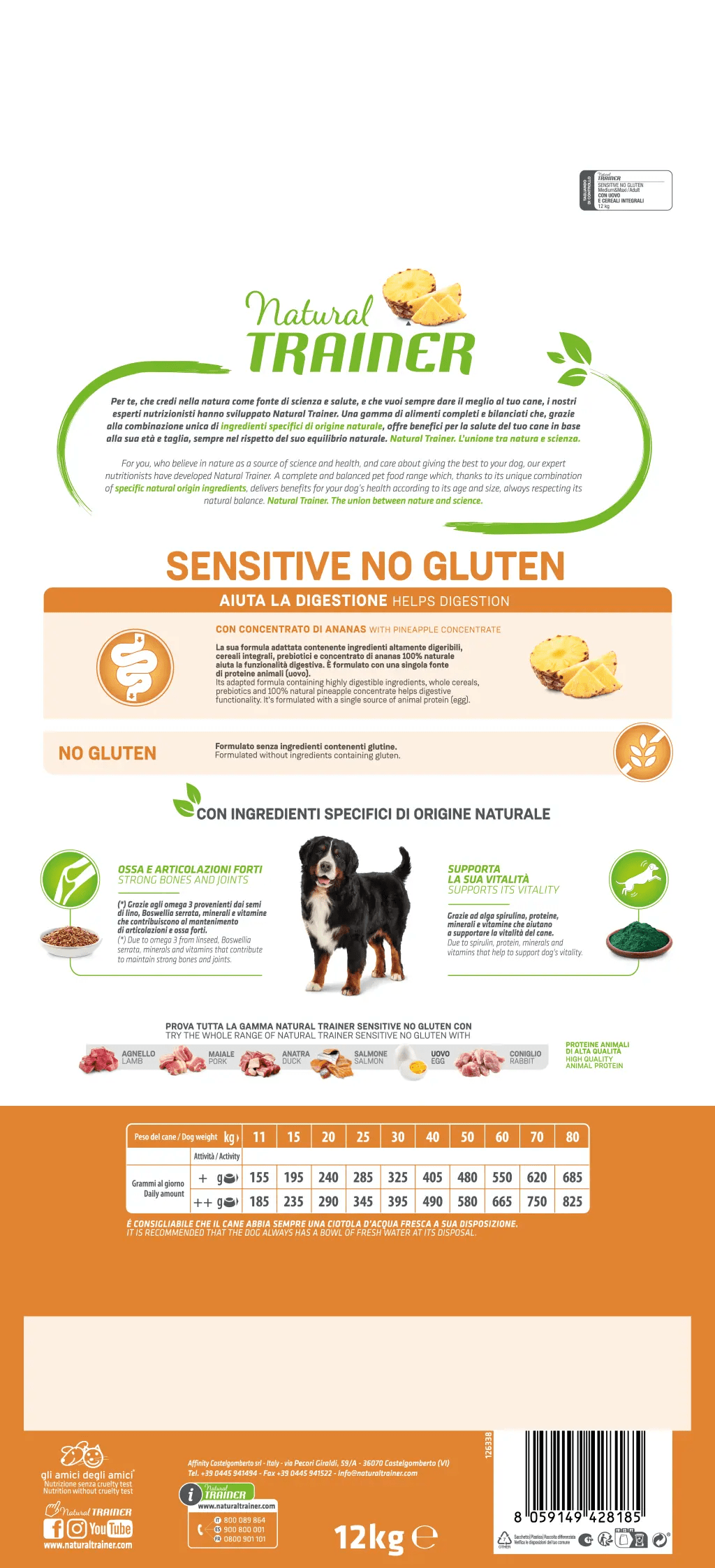 Natural Trainer - SPECIALTY NUTRITION SENSITIVE MONOPROTEICO ANIMALE NO GLUTEN MEDIUM&MAXI ADULT CON UOVO E CEREALI INTEGRALI