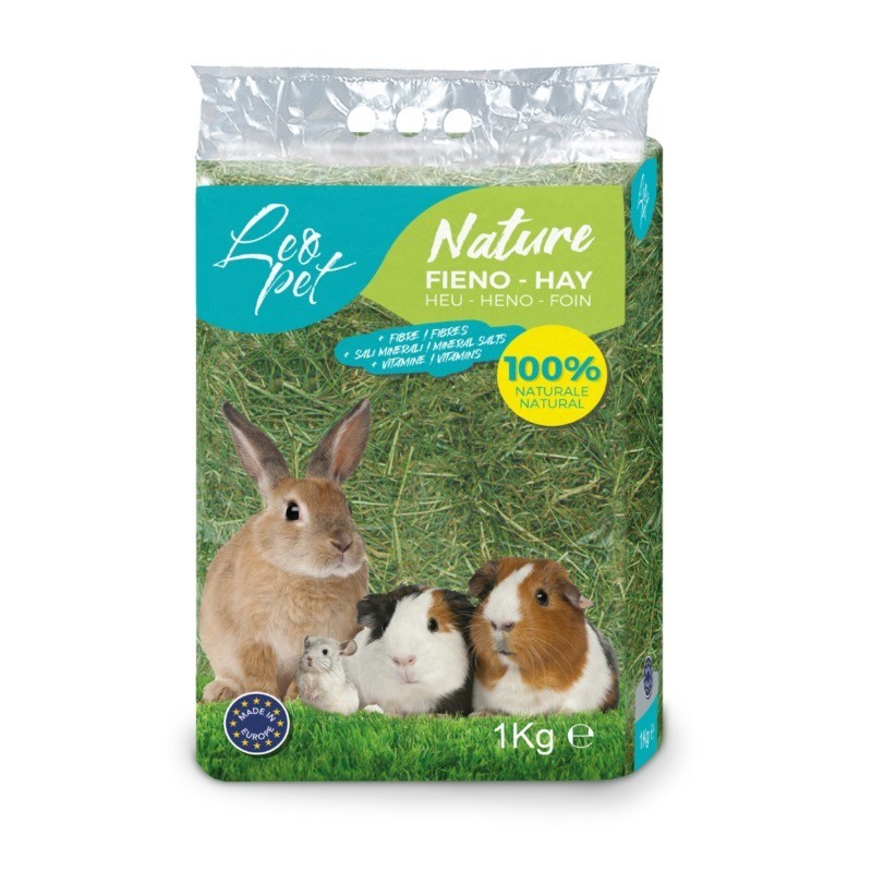 LEOPET Fieno Pressato per Roditori 1Kg – Ricco di Fibre per Conigli, Cavie e Cincillà