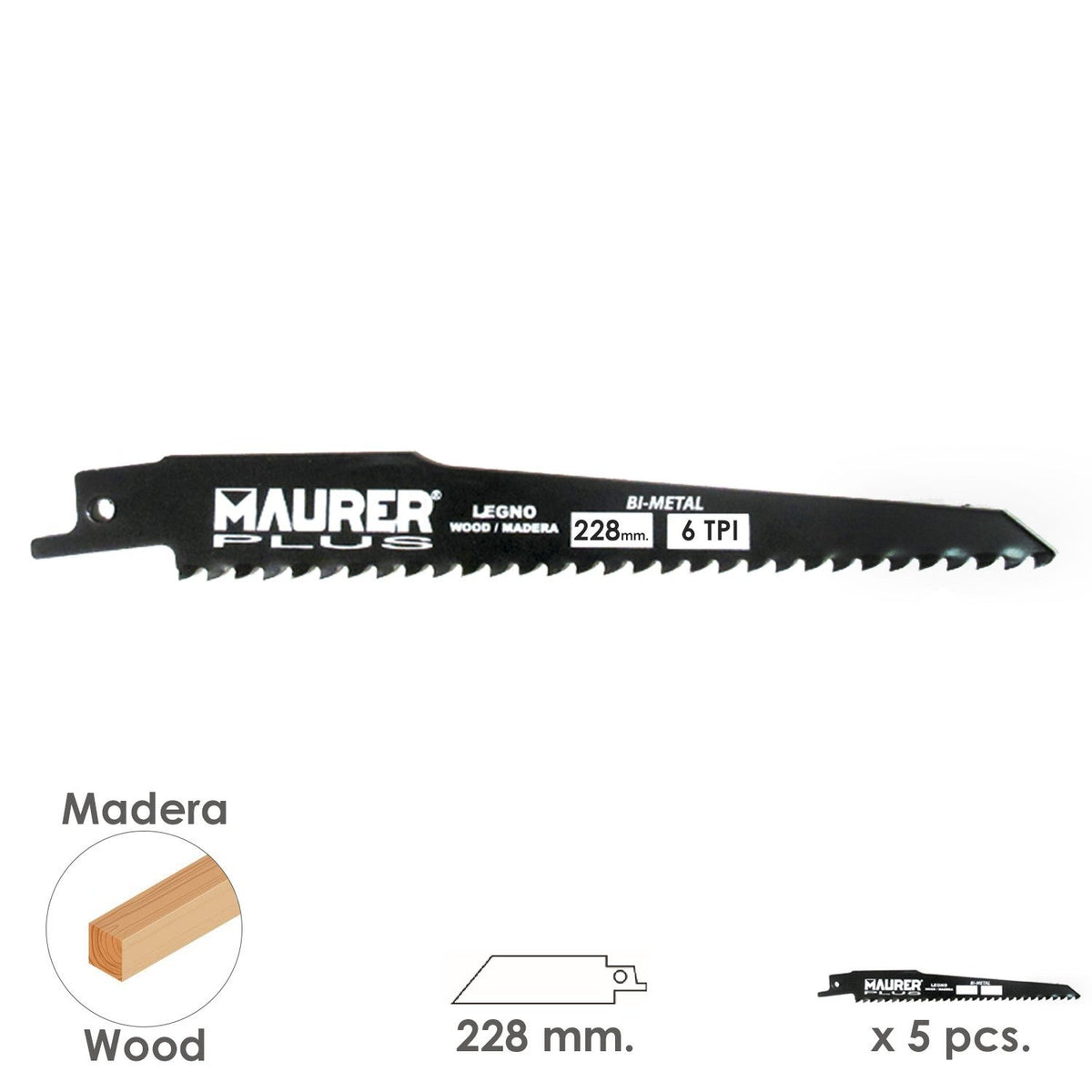 Maurer Plus lama per gattuccio per legno 228 mm, 6 TPI, confezione da 5, EAN 8000071516563
