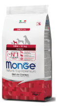 Crocchette Monge Natural Superpremium Mini Senior Ricco in Pollo per cani, confezione con crocchette per cani anziani di piccola taglia