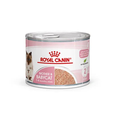 Scatola di cibo umido per gattini e mamma gatta AGRIAPPIA, mousse da 195g, con immagine di gattini e mamma gatta in scatola