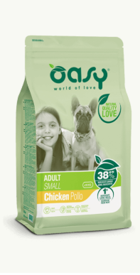 Cibo per cani Oasy Adult Small Pollo di AGRIAPPIA, confezione con crocchette al pollo per cani di taglia piccola.