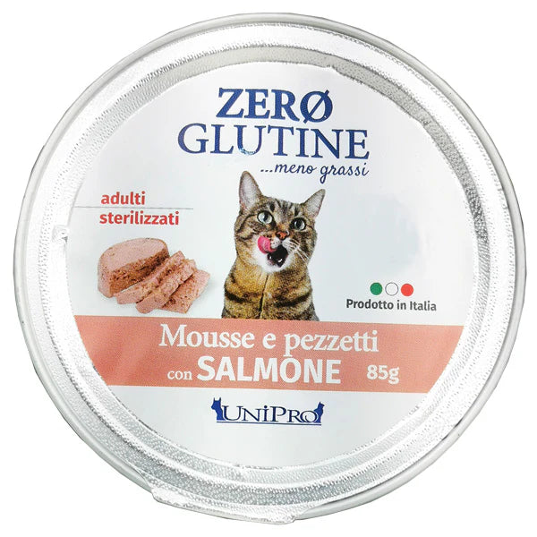 Crocchette senza glutine Unipro Zero con salmone, morsetti e pezzi per gatti adulti AGRIAPPIA, alimento naturale e appetitoso