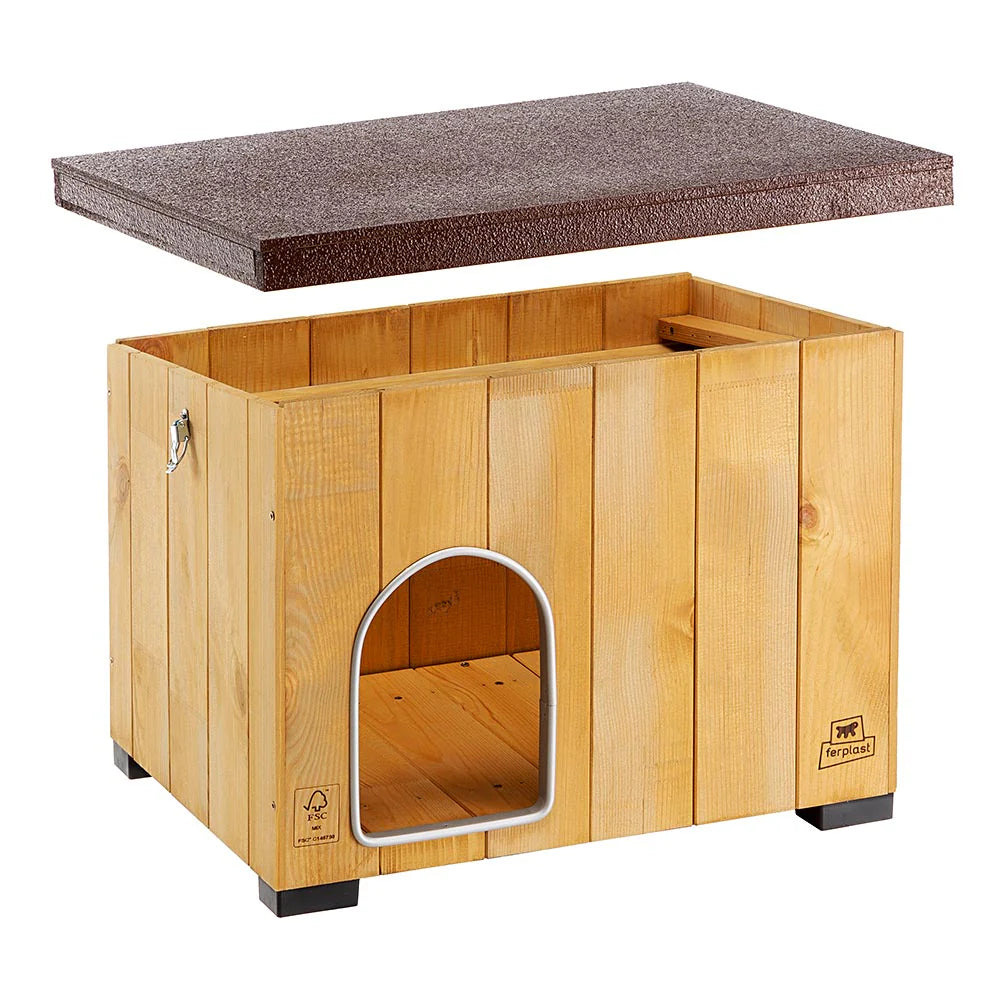Cuccia Baita AGRIAPPIA, rifugio per animali domestici in stile baita con pareti in legno e porta aperta, ideale per cani e gatti.