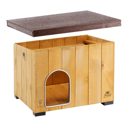 Cuccia Baita AGRIAPPIA, rifugio per animali domestici in stile baita con pareti in legno e porta aperta, ideale per cani e gatti.