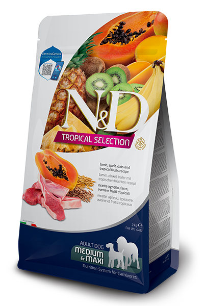 Farmina N&D Ricetta Salmone, Farro, Avena e Frutti Tropicali – Crocchette per Cani Adulti 2kg