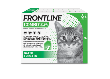 Farmaci Frontline Combo® Gatto di AGRIAPPIA, confezione con sei blister di trattamento antiparassitario per gatti.