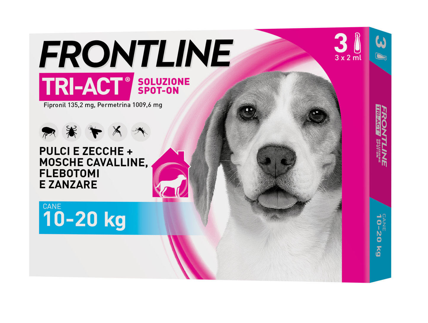 Cane Frontline Tri-Act® AGRIAPPIA per il trattamento dei parassiti, mostrato in immagine con confezione obliqua.