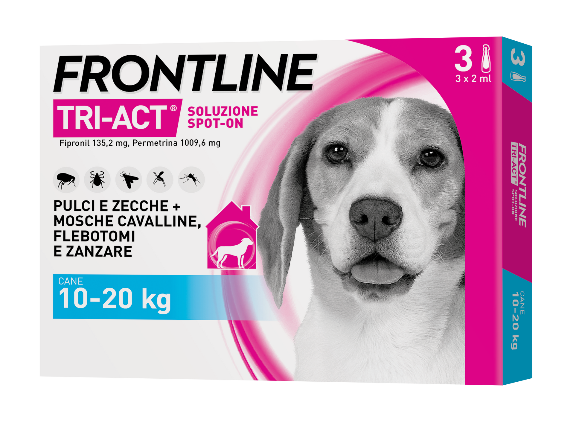 Cane Frontline Tri-Act® AGRIAPPIA per il trattamento dei parassiti, mostrato in immagine con confezione obliqua.