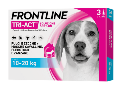 Cane Frontline Tri-Act® AGRIAPPIA per il trattamento dei parassiti, mostrato in immagine con confezione obliqua.