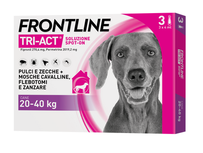 Cane Frontline Tri-Act® AGRIAPPIA per cani da 20-40 kg, immagine obliqua del prodotto.