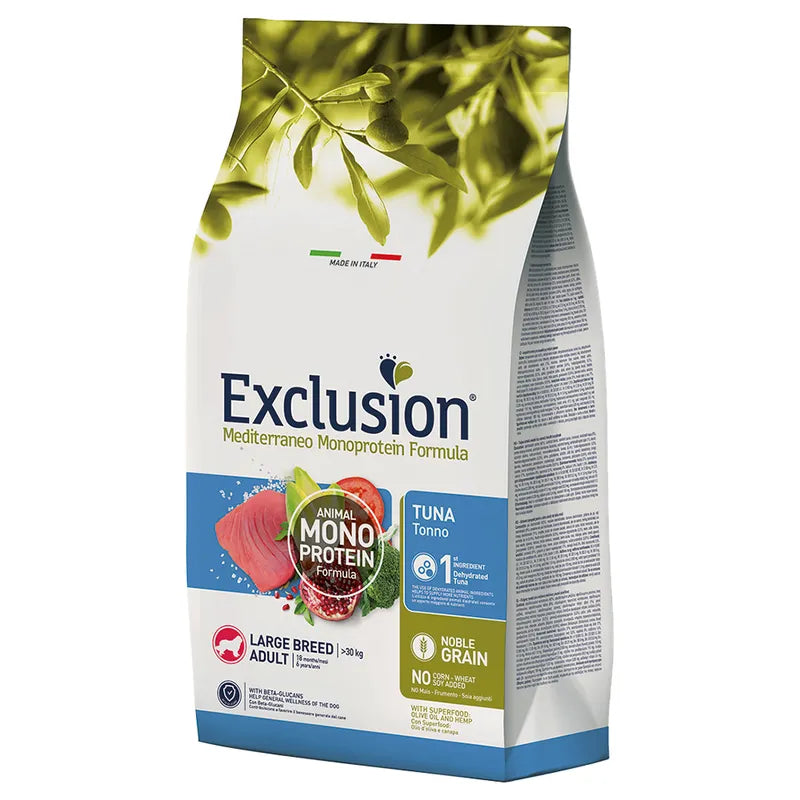 Cibo per cani AGRIAPPIA EXCLUSION MEDITERRANEO NOBLE GRAIN Puppy Tuna, grande taglia, confezione da 12kg, imballaggio con crocchette