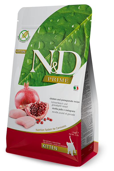 Crocchette per gattini N&D Prime AGRIAPPIA con pollo e melograno, confezione da 300g, alimento naturale e nutriente per cuccioli di gatto