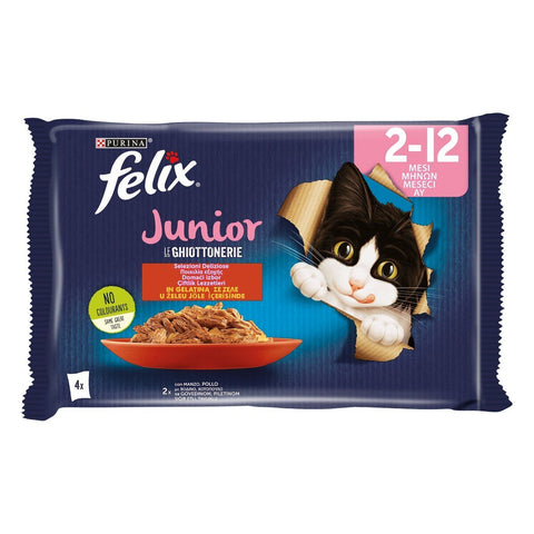 FELIX® Le GHIOTTONERIE Gatto Junior con Manzo e con Pollo (4x85 g)
