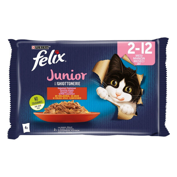 FELIX® Le GHIOTTONERIE Gatto Junior con Manzo e con Pollo (4x85 g)