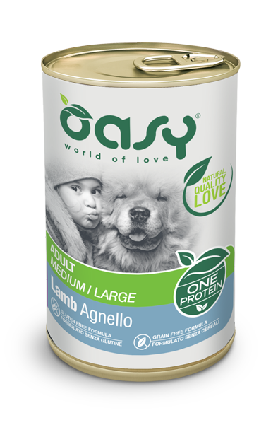 Crocchette per cani Oasy ONE PROTEIN AGRIAPPIA, 400g, con carne di agnello, umido e ideale per cani adulti di taglia grande