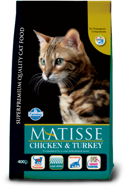 Immagine del sacco di mangime Matisse Chicken & Turkey di AGRIAPPIA con pellet di pollo e tacchino per animali.