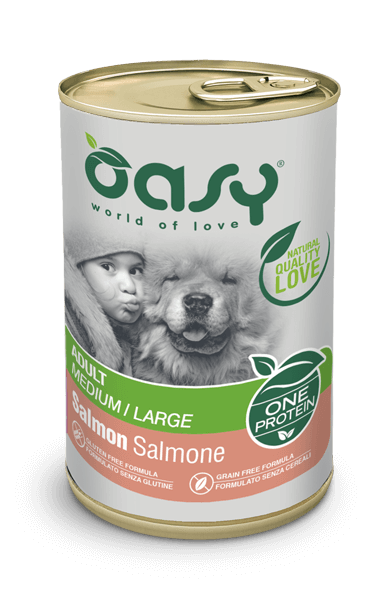 Crocchette per cani Oasy ONE PROTEIN AGRIAPPIA, 400g, con salmone, alimento umido per cani adulti di taglia grande