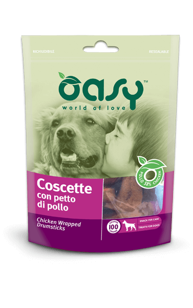 Snack Oasy AGRIAPPIA in busta da 100g con fettine di petto di pollo senza conservanti, ideale per spuntini sani.
