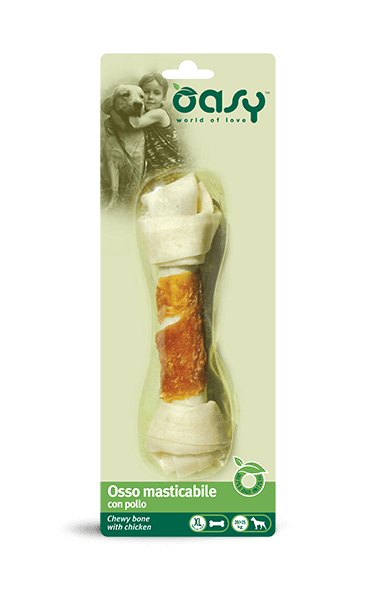 Osso masticabile AGRIAPPIA Oasy SNACK con pollo, anatra e manzo, visibile in confezione XL per cani.