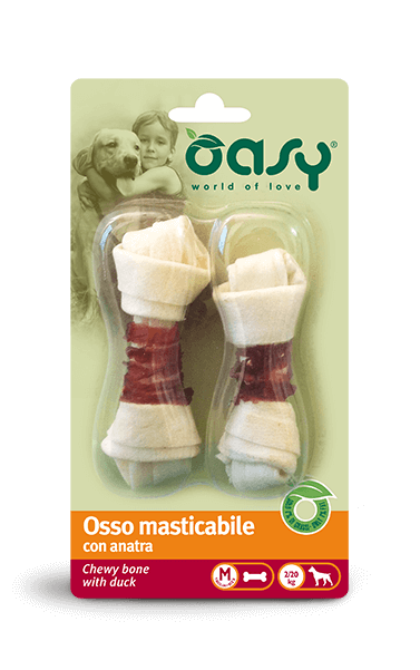 Osso masticabile per cani AGRIAPPIA Oasy SNACK con pollo, anatra e manzo, immagine del prodotto in confezione