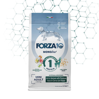 Forza10 Mini Adult Sensitive – Alimento Dietetico Cervo con Patate per Cani 1-10 kg