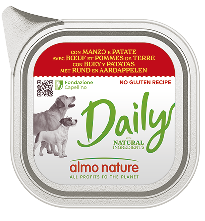 Cibo umido per gatti Almo Nature Daily Cane in scatola da 100g, prodotto naturale di AGRIAPPIA con carne di cane
