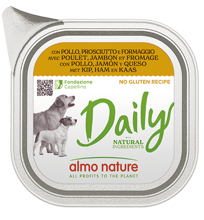 Scatola di Almo Nature Daily Cane 100g per cani, prodotto alimentare naturale di AGRIAPPIA, con etichetta visibile sul pacchetto