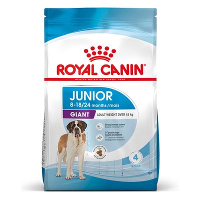 Crocchette per cani di taglia gigante Junior Royal Canin, confezione AGRIAPPIA, imballo con crocchette visibile in immagine