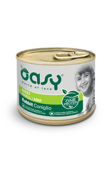 Pate proteico Oasy ONE PROTEIN AGRIAPPIA in confezione da 200g, con ingrediente principale coniglio, su sfondo bianco