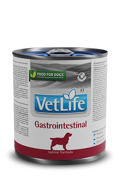 Scatola di cibo umido per cani Farmina Gastrointestinal di AGRIAPPIA con etichetta e dettagli sul prodotto da 300g.