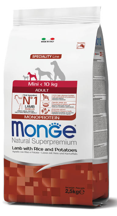 Monge Natural Superpremium Mini Adult Monoproteico Agnello con Riso e Patate