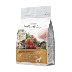 Cibo per cani AGRIAPPIA ItalianWay Carni bianche e piselli integrali, formato medio/maxi, confezione da 3 kg.